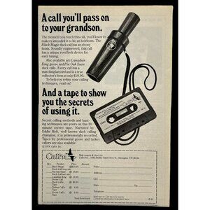 Call'n Duck Calls Print Ad Vintage 1980 Hunting Black Magic Cassette Instruction